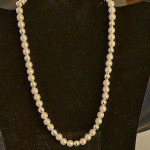 Faux Pearl and Gold Tone Bead Necklace